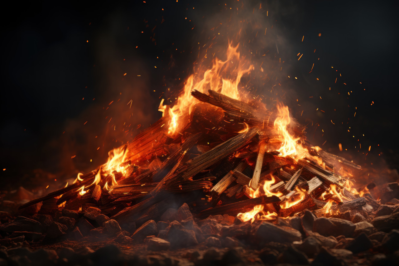 Fire created with sticks over a dark background, lhori, makar sankranti