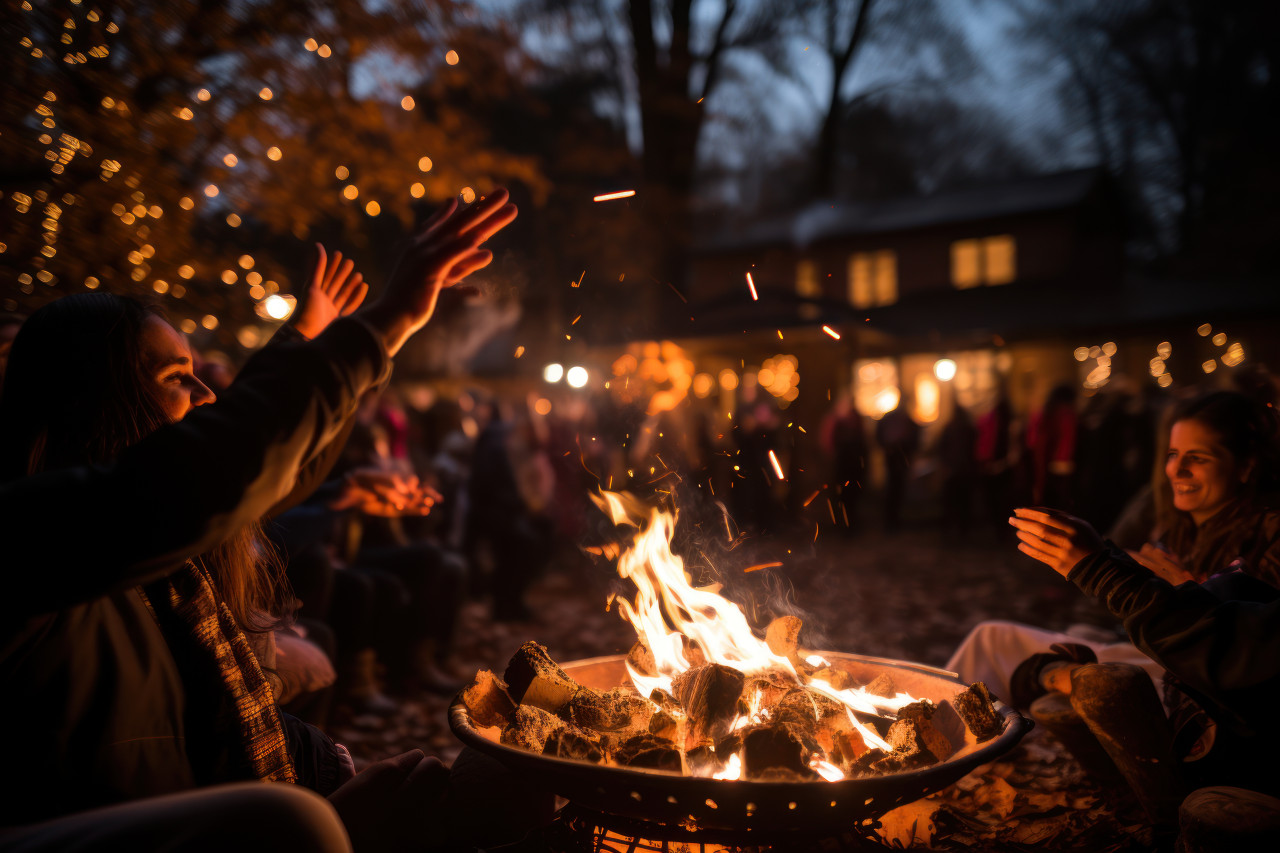 Indian music festival featuring lively lohri dance and music around a vibrant bonfire celebration, lhori, makar sankranti