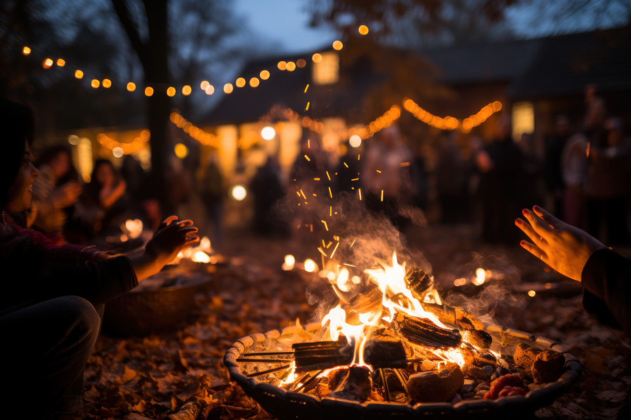 People celebrate an indian music festival with lively lohri dance and music around a warm bonfire, lhori, makar sankranti