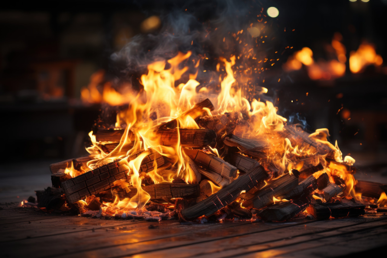 Bright bonfire blazing in the dark night flames dancing and warming the surroundings with a magical glow, lhori, makar sankranti