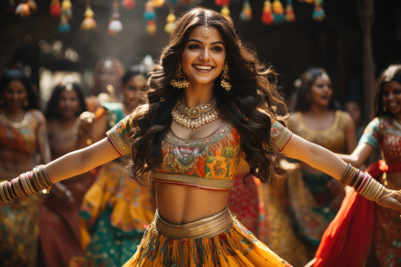 Traditional indian dancer showcasing graceful moves and vibrant attire in a mesmerizing performance, lhori, makar sankranti