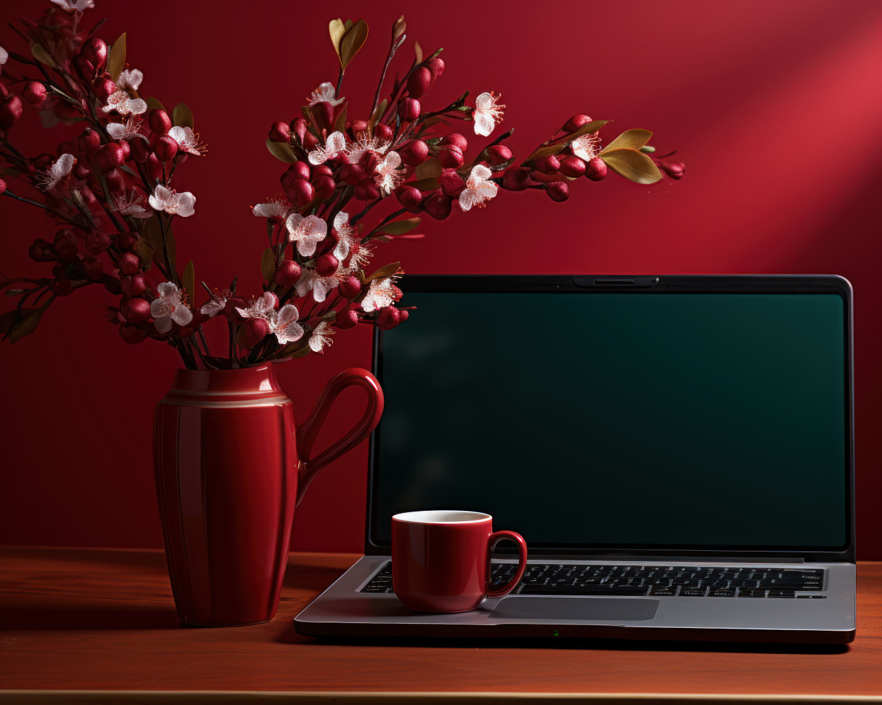Laptop flower pot and coffee cup, image of coffee cup