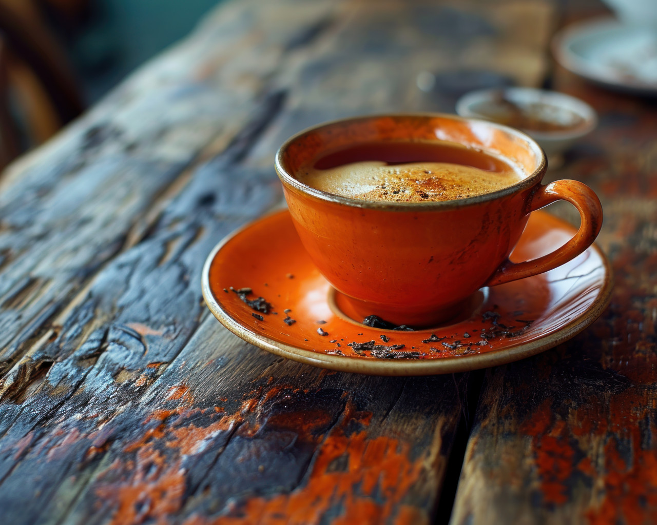 Orange tea on a wooden table, beautiful coffee cup image