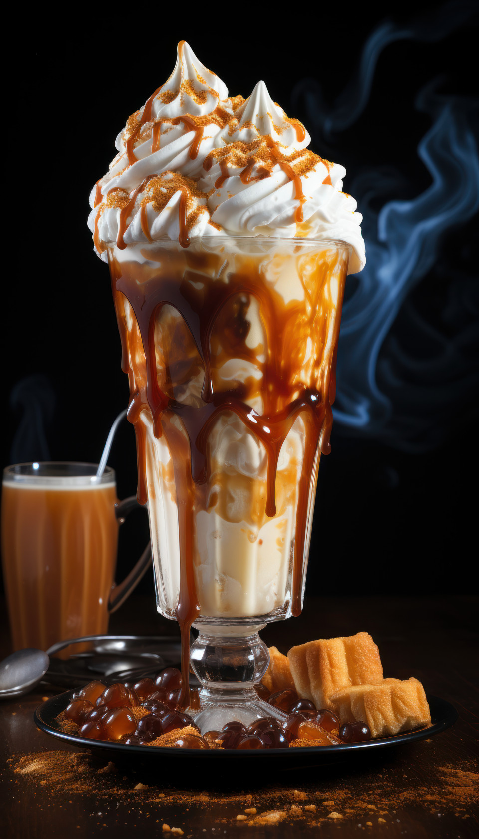 Picture of caramel-topped iced coffee, beautiful coffee cup image