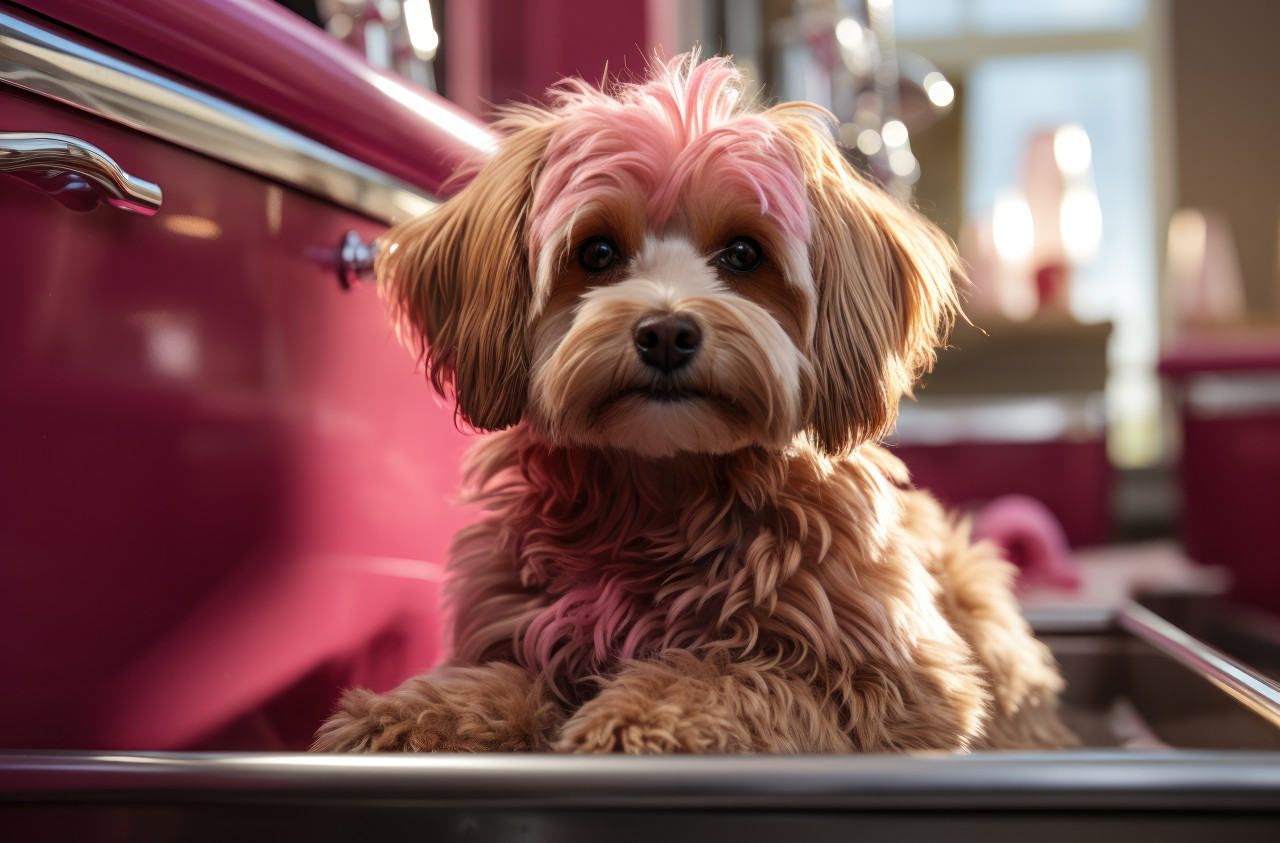 Adorable dog enjoys grooming session at the salon, pet photography