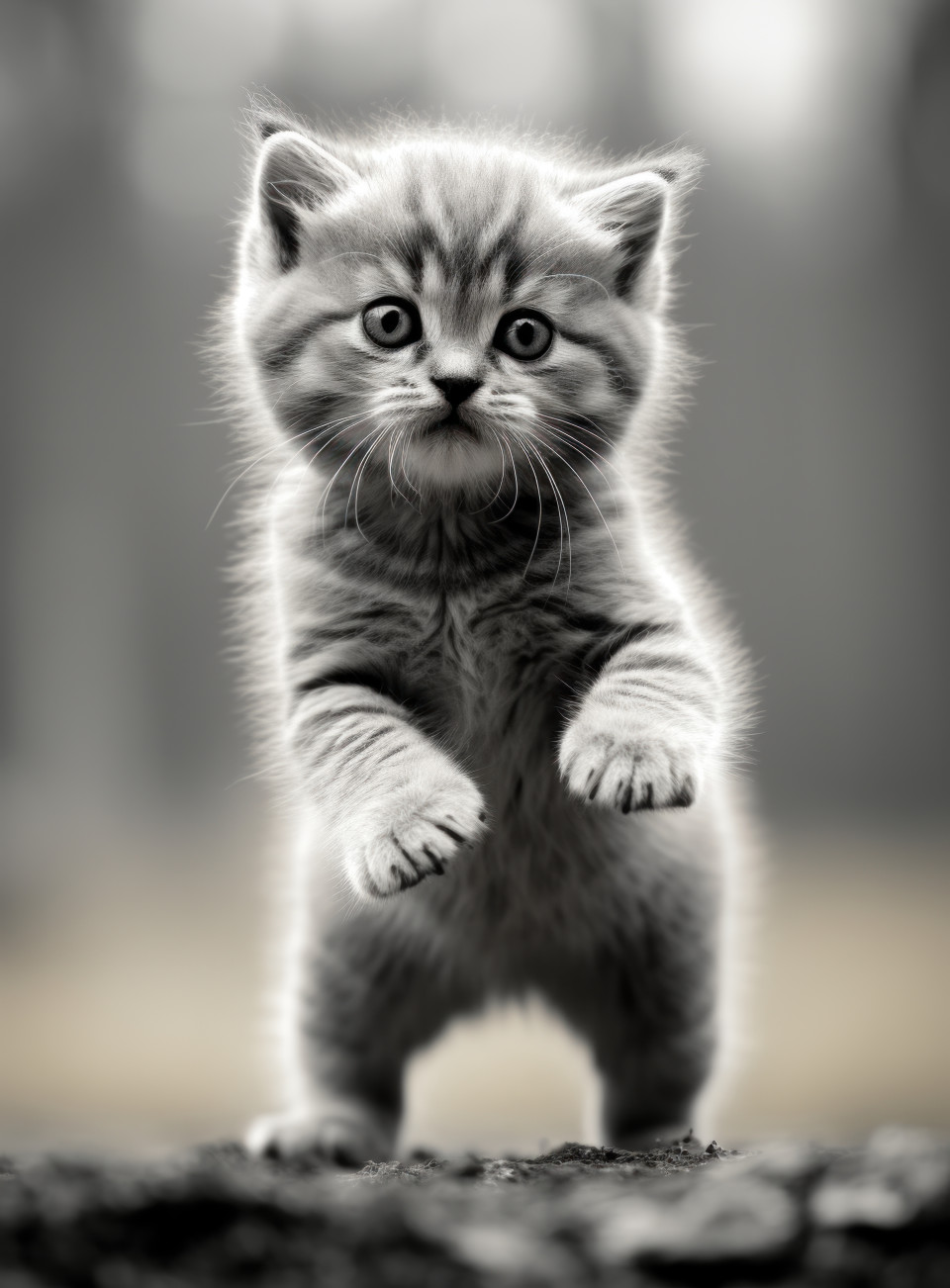 Adorable gray kitty on a blur backdrop, pet photography
