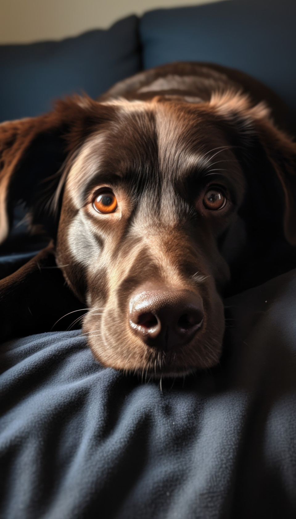 Adorable pup lounging on soft blanket, animal photography pics