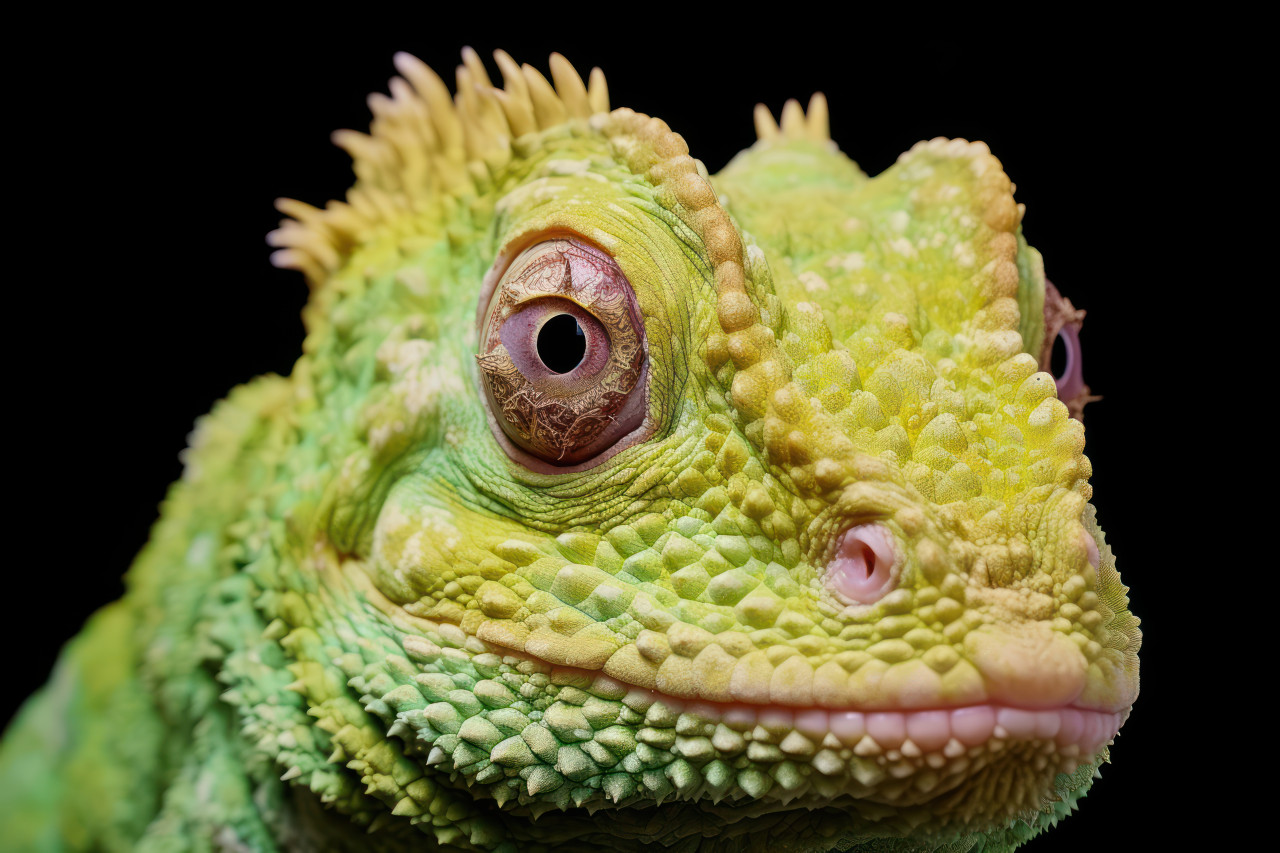 Vibrant green chameleon showcasing its stunning color in its natural habitat, pet photography