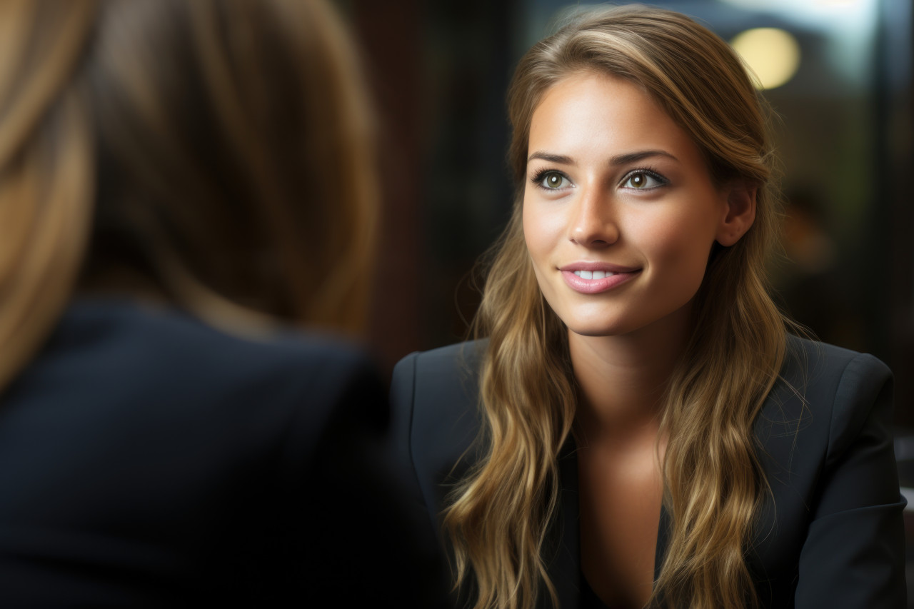 A photo of a woman during a job interview, hiring image for startups