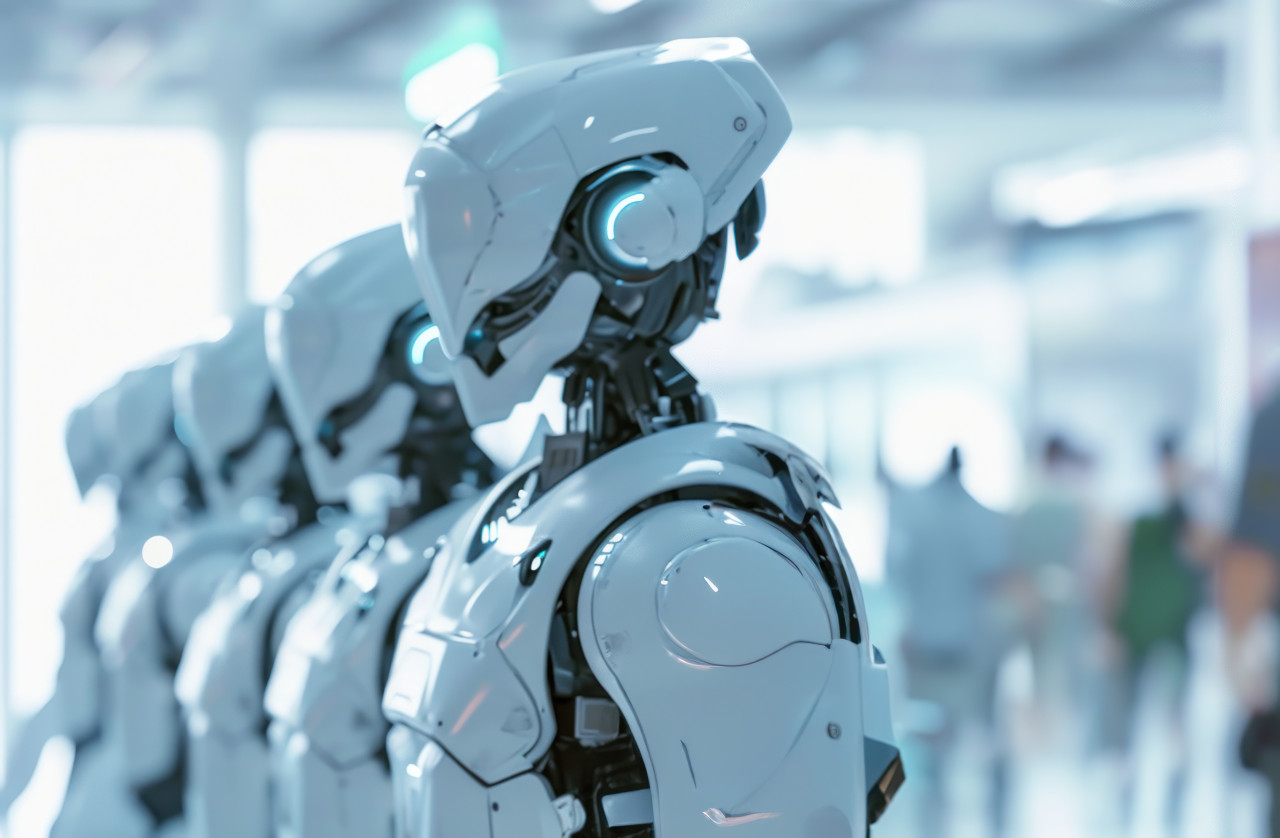 Ai robots demonstrating high tech collaboration and efficient work in a futuristic setting