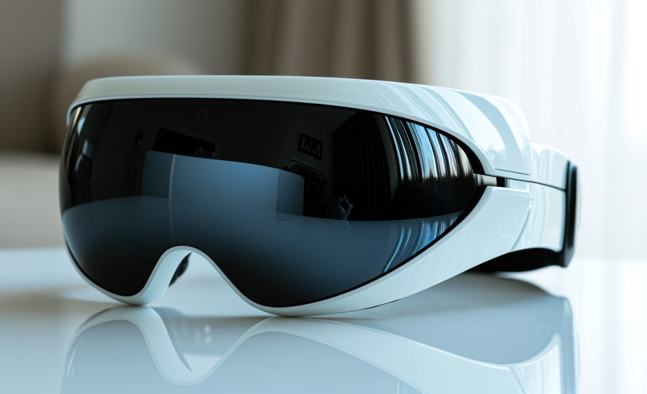 Black and white holo visor on white surface