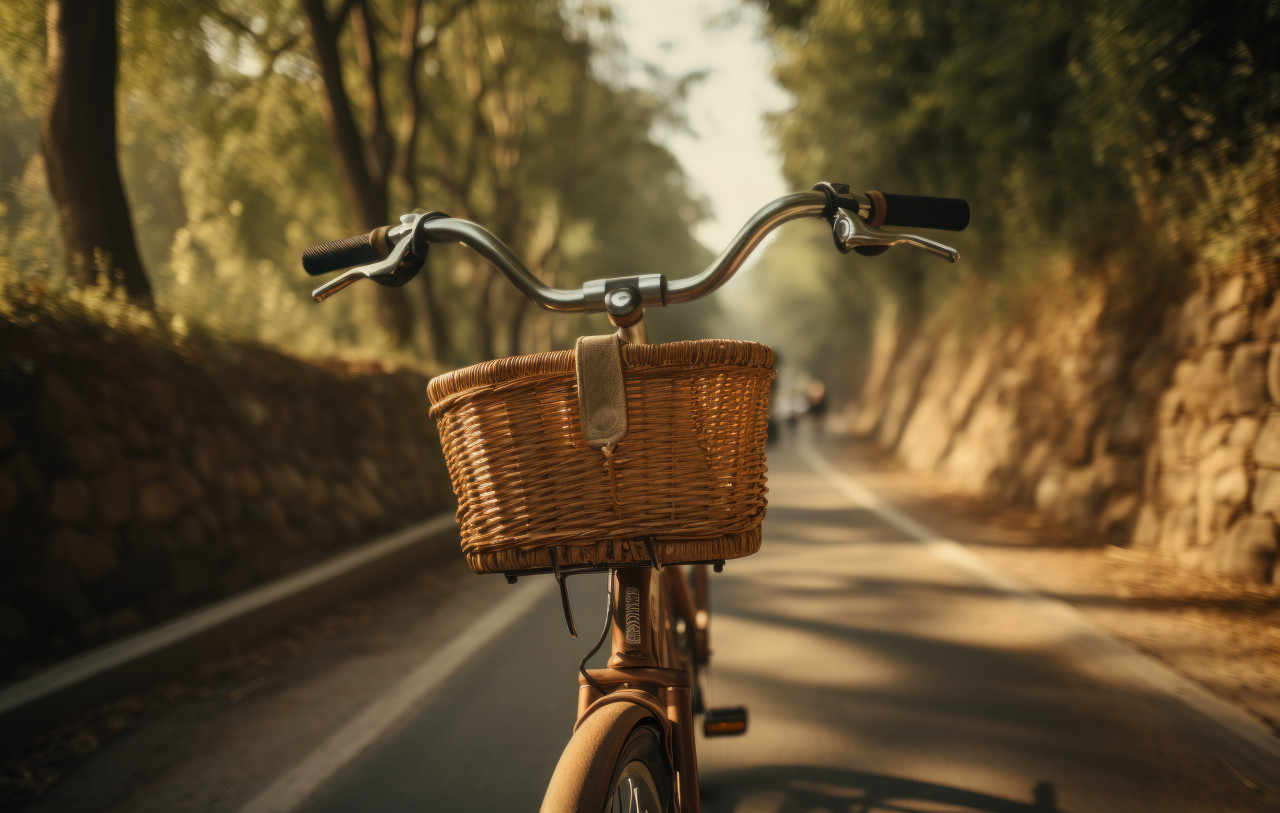Explore the city with a bicycle equipped with a handlebar and a handy basket for your belongings, city commute photo