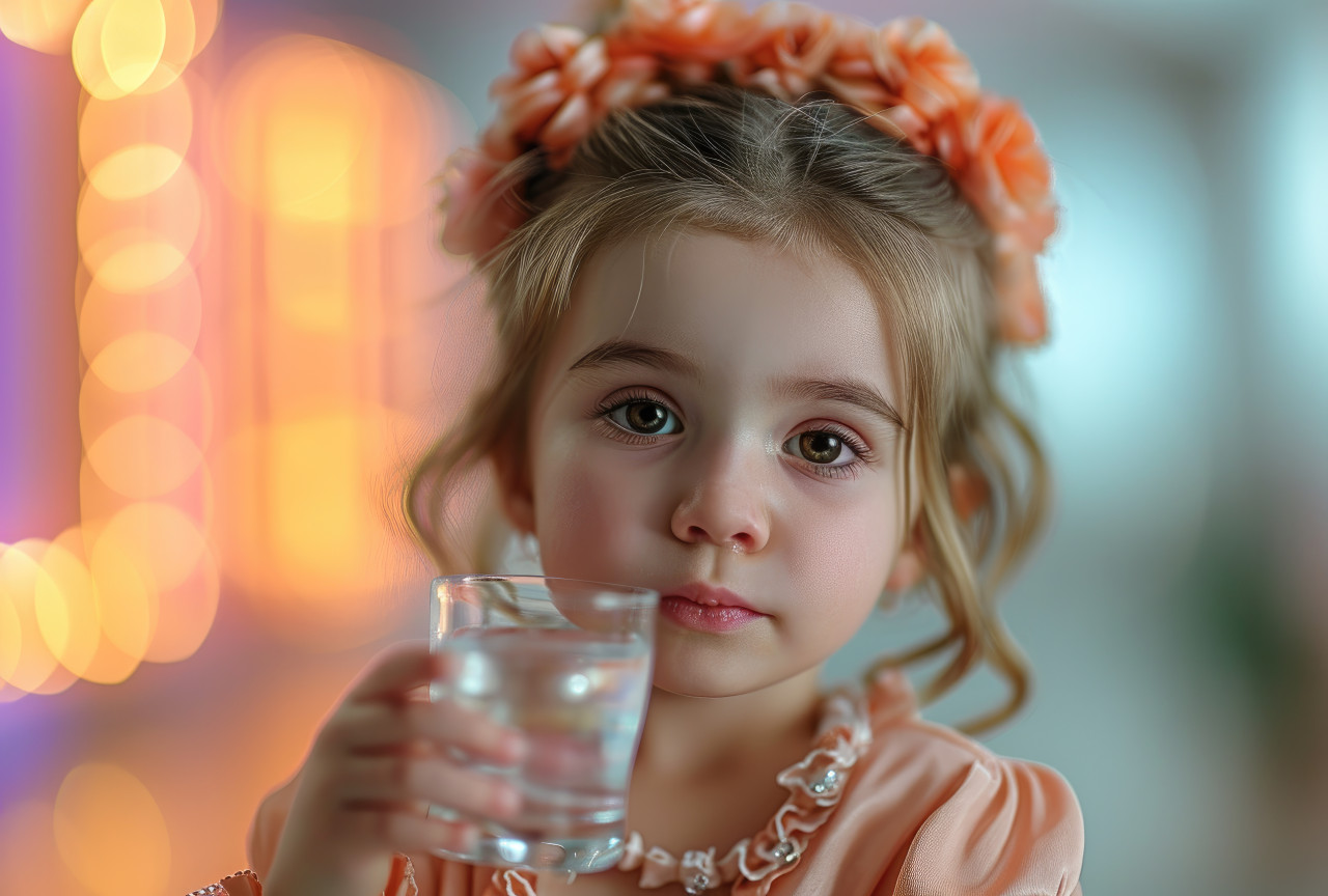Young girl with holding a glass of water, diverse water uses concept
