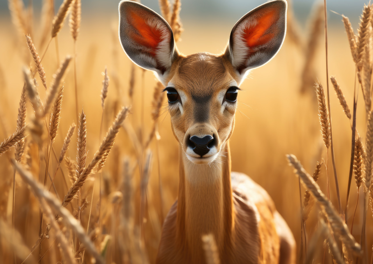 Antelope standing in grassy field, gazelles and antelopes concept