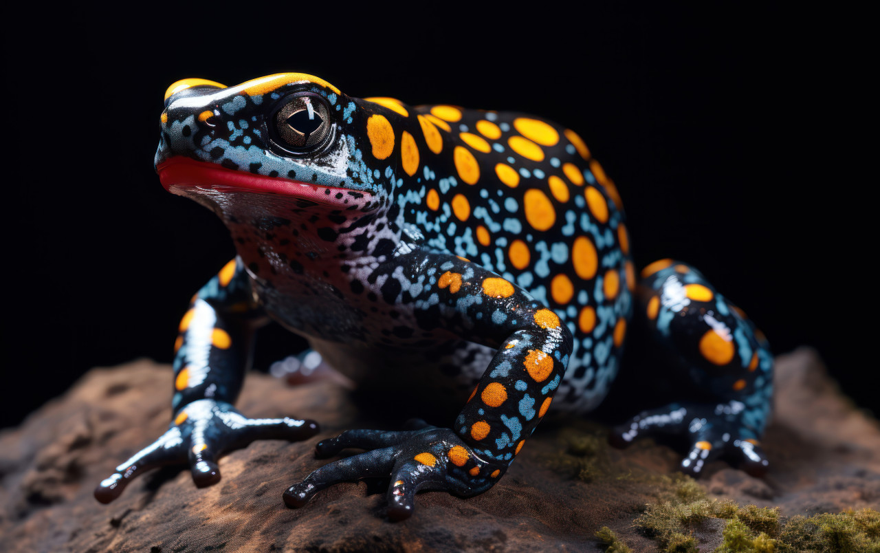 A poison frog with yellow and black color, rare and endangered species picture