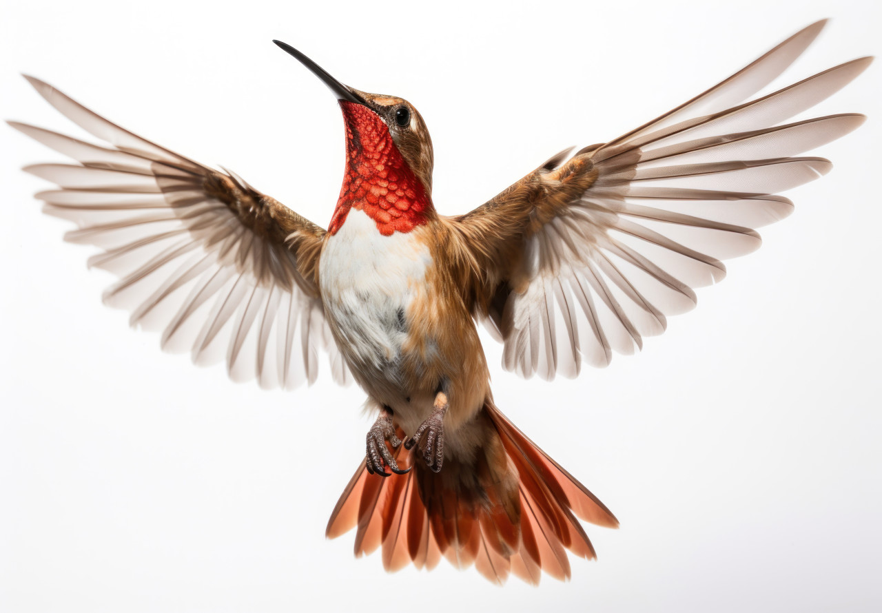Graceful hummingbird in flight against a white background, hummingbirds photo