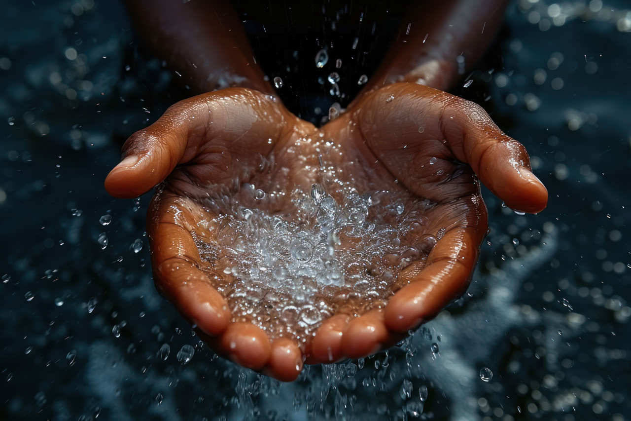 Hands reaching for water a simple yet powerful image capturing the essence of thirst and the basic human need for hydration, water conservation photo