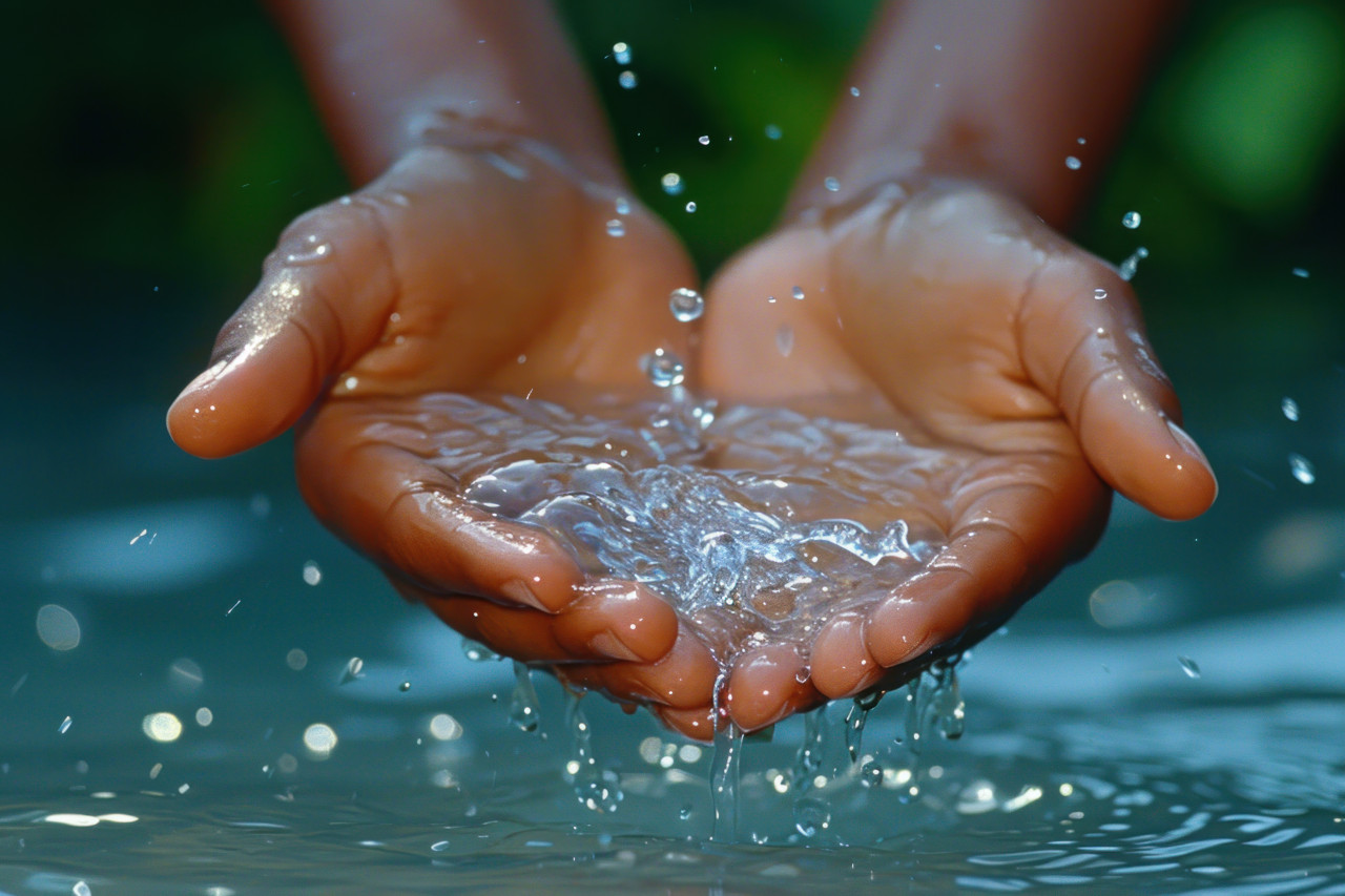 Hands reaching for refreshing water a simple yet powerful image of thirst and hydration, water conservation image