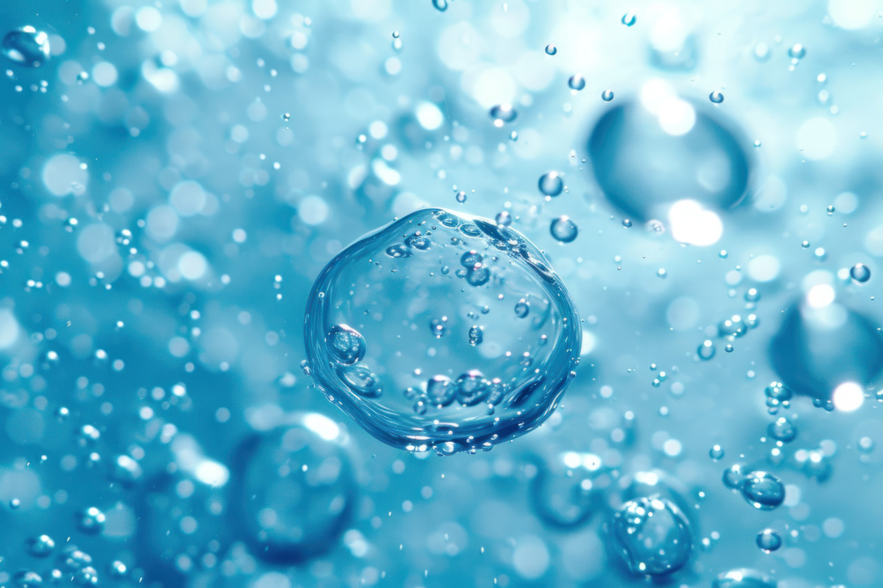 Water bubbles captured on a white background, water flow photo