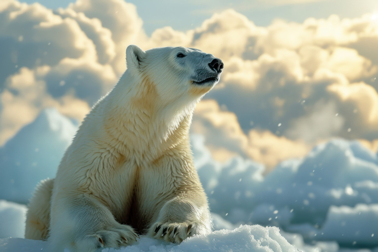 Polar bear resting on icy surface enjoying a peaceful moment in the arctic surroundings, bears and arctic wildlife picture
