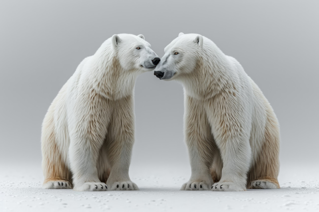 White polar bear standing against a white background, bears and arctic wildlife photo