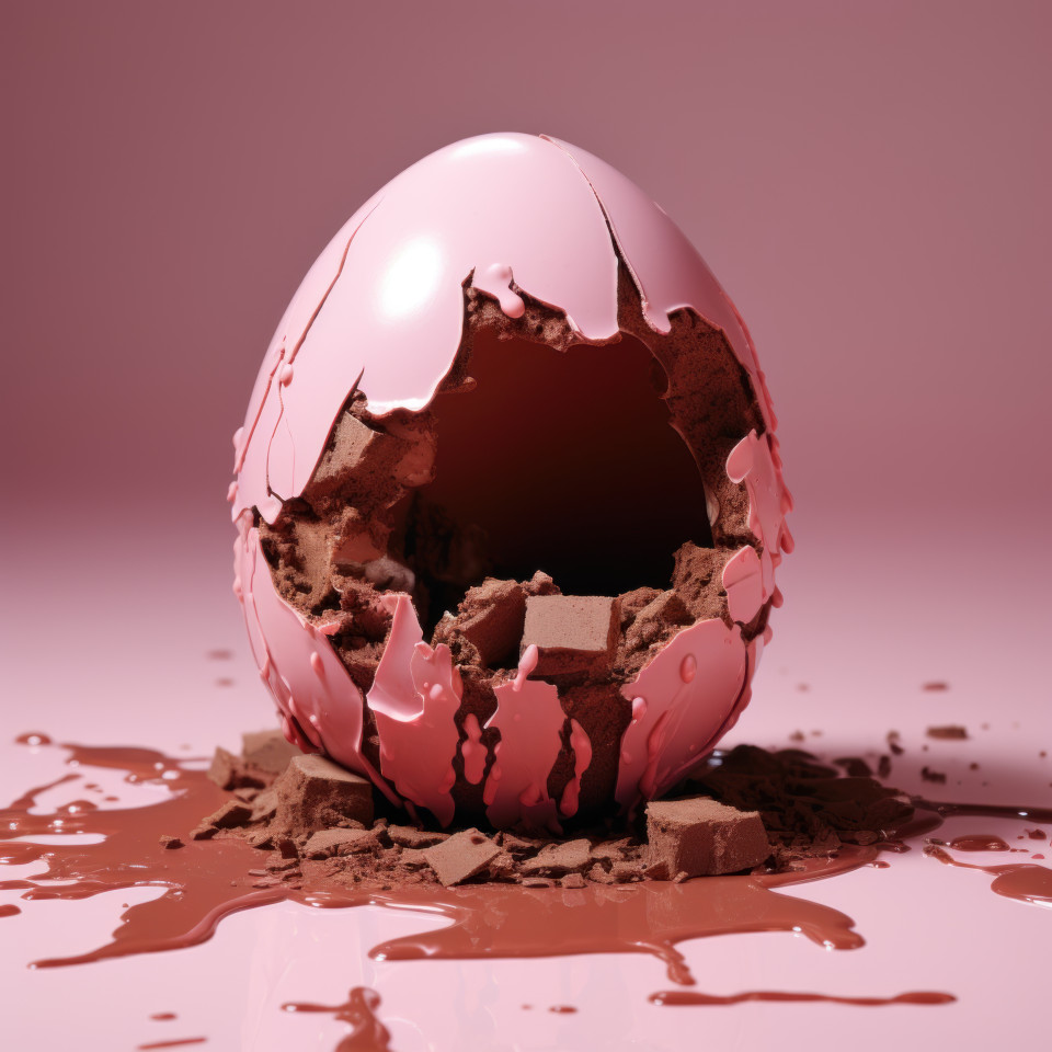 Breaking a chocolate egg into pieces, easter chocolates photo
