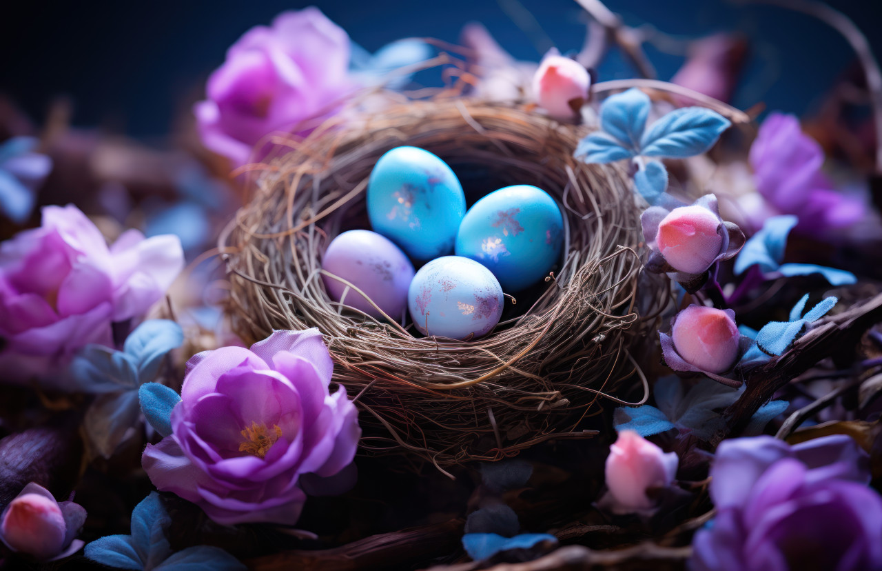 A nest filled with easter eggs, easter nests photo