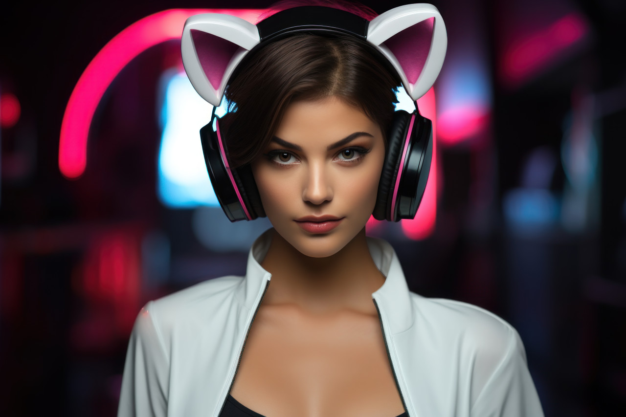 Woman posing with bunny ears and a white top, easter fashion photo