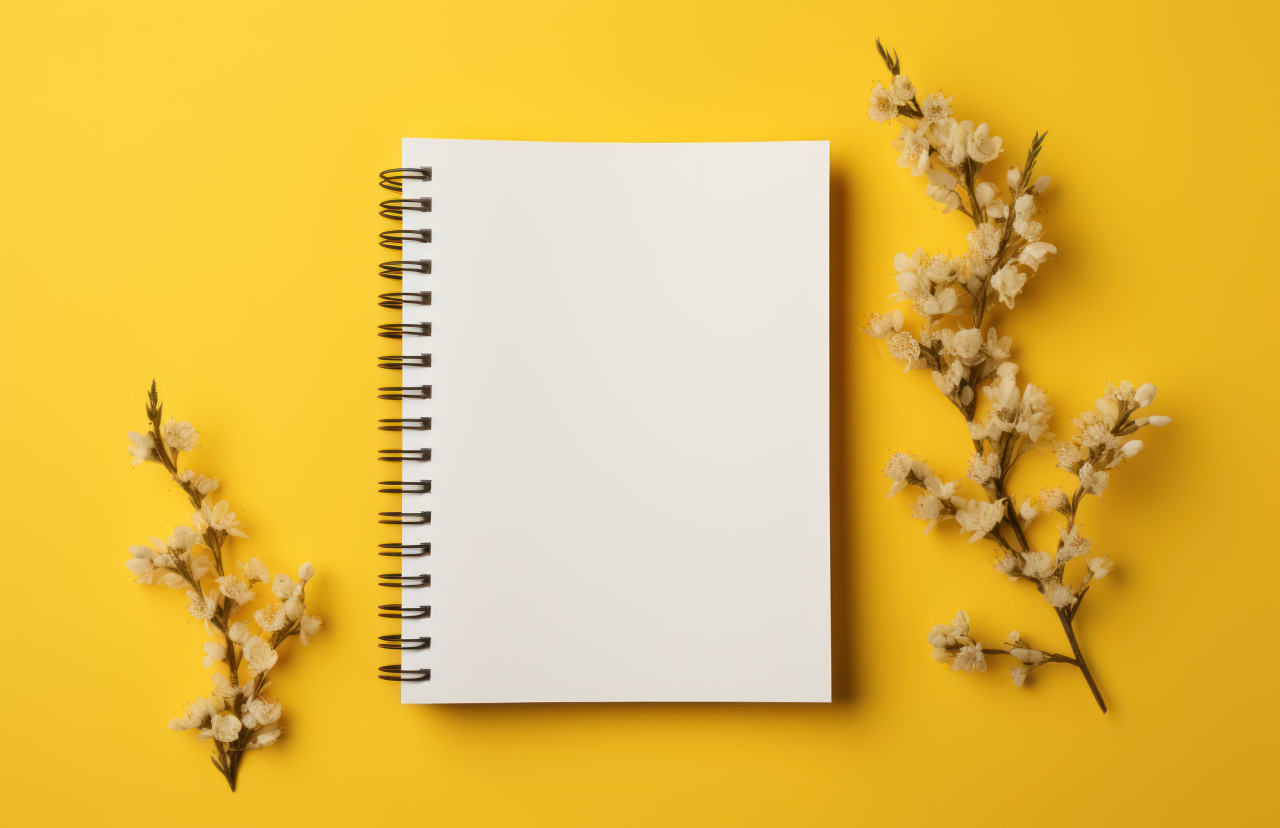 Empty notepad on vibrant yellow backdrop, palm sunday greetings image