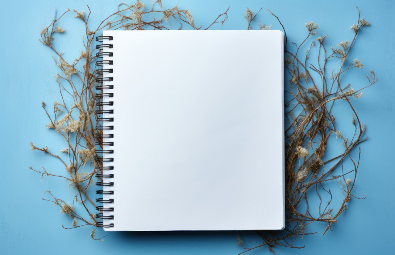 Open notebook on blue backdrop on newspaper inside empty box, palm sunday greetings image