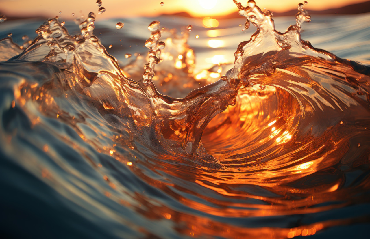 The beauty of a sunset captured in water wave reflections, water flow concept