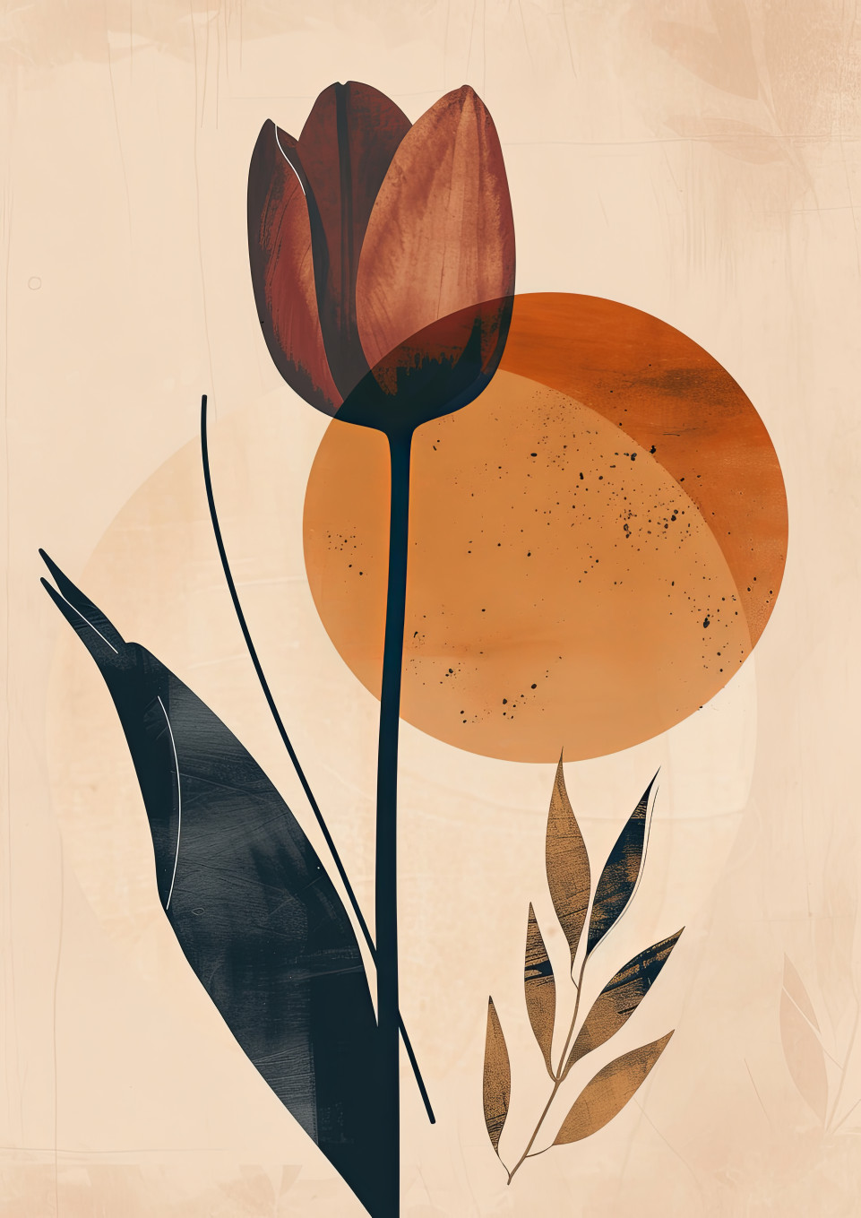 Boho style abstract tulip wall art design captured from a top-down perspective adding a vibrant touch to your space.