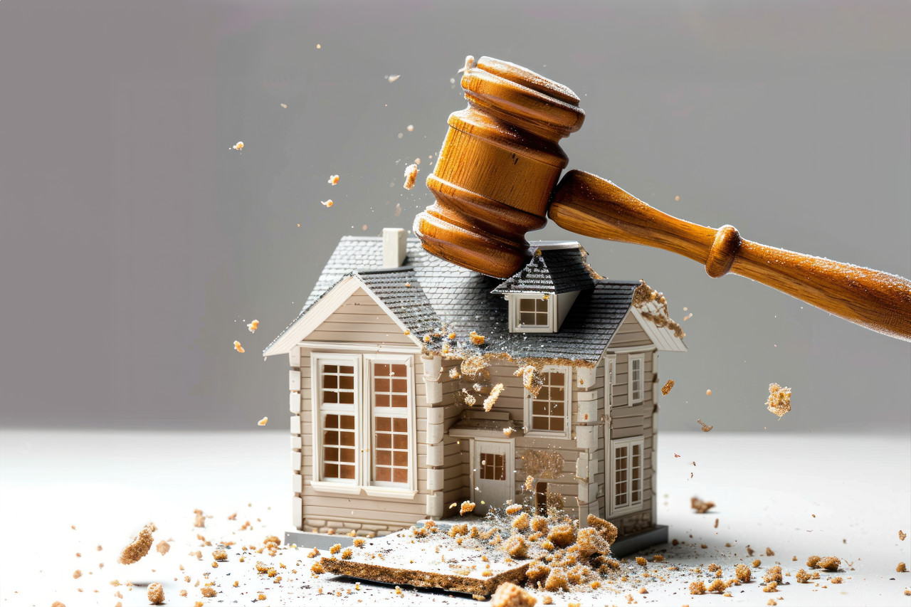 Gavel smashes down on house in lively auction scene, debt acceptance photo