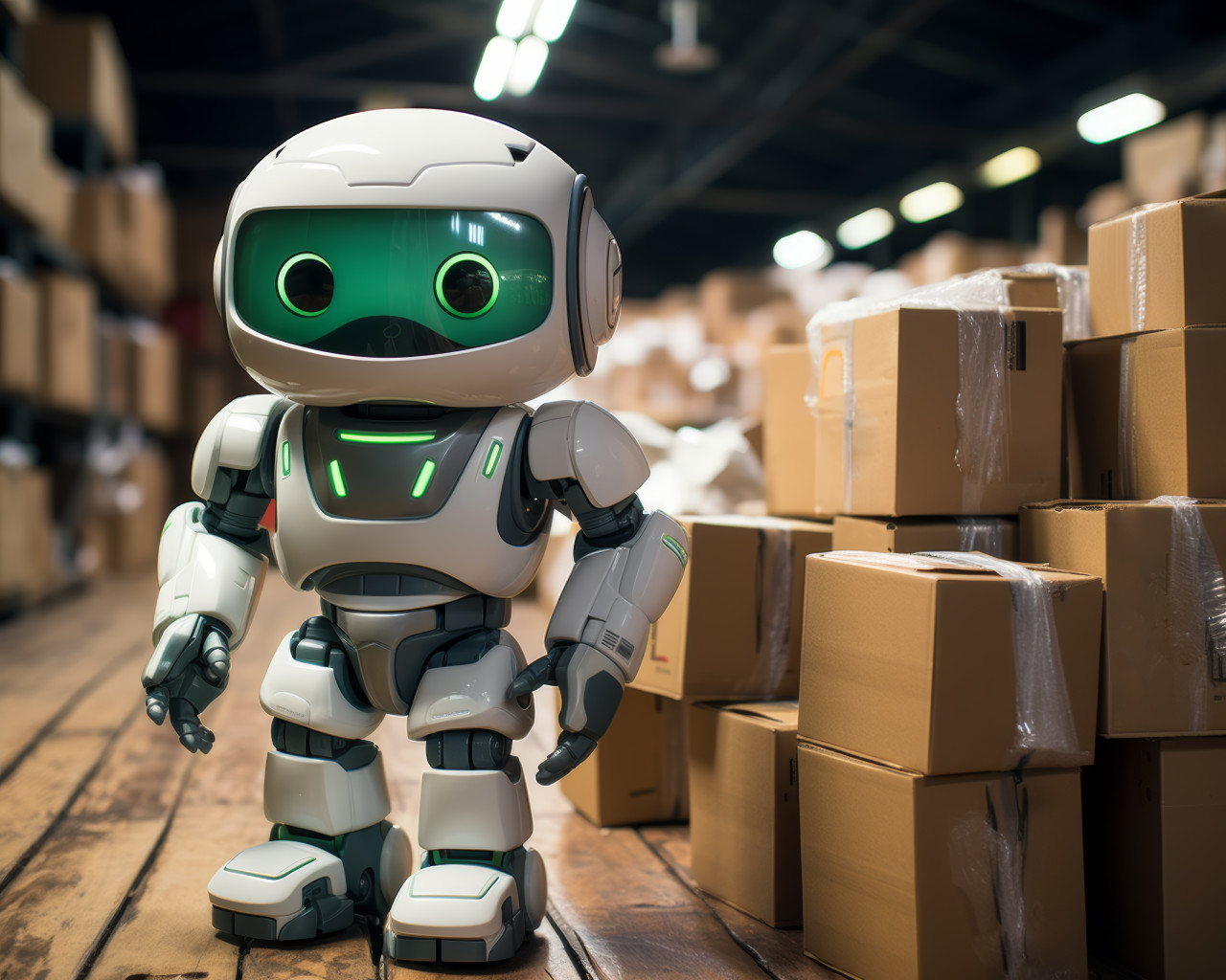 Robot in warehouse carrying boxes efficient automation in action, robot working with human in factories image