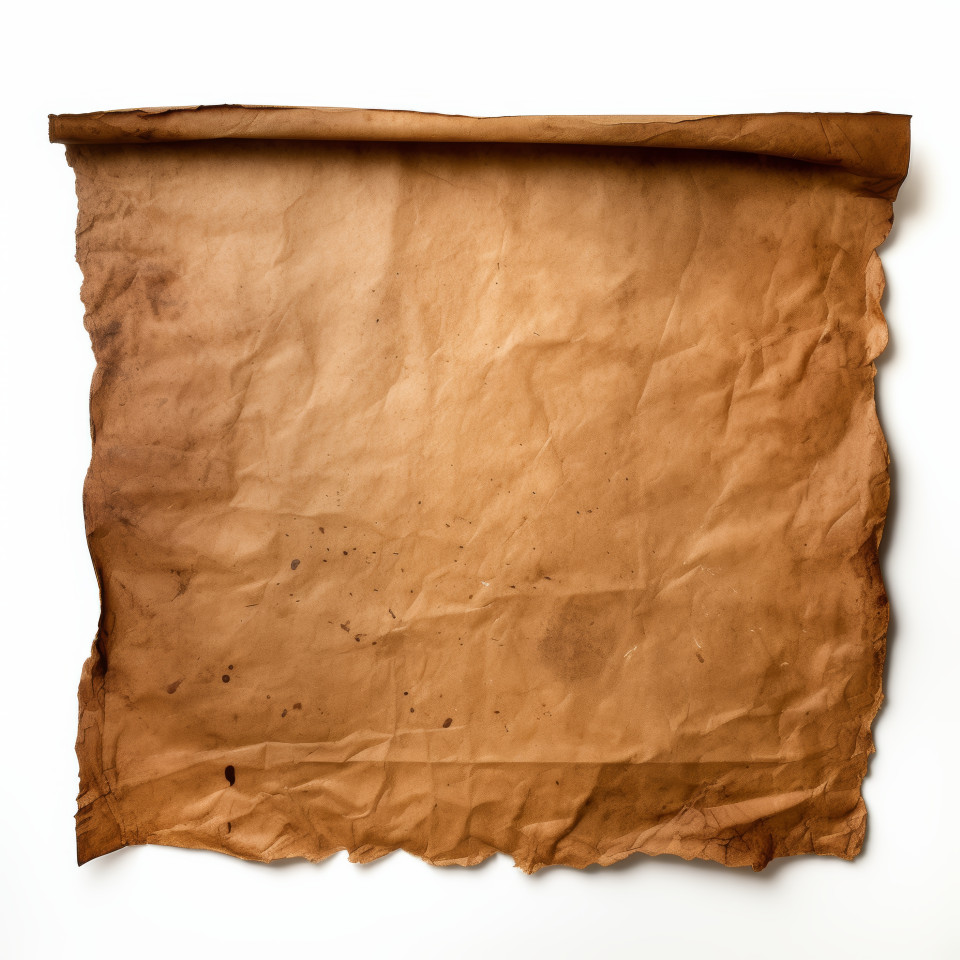 Old brown paper against a clean white backdrop, vintage paper texture concept