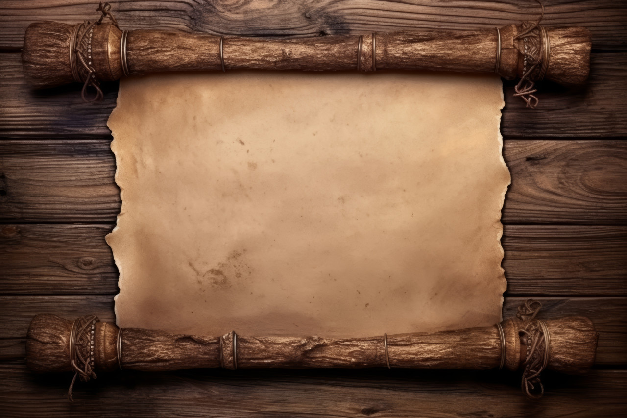 Vintage paper on wooden surface seen from above creating a rustic backdrop, vintage paper texture photo