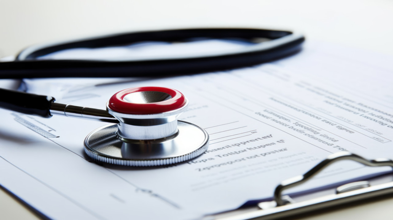 Stethoscope placed on health insurance form emphasizing medical coverage and well being, health insurance forms concept