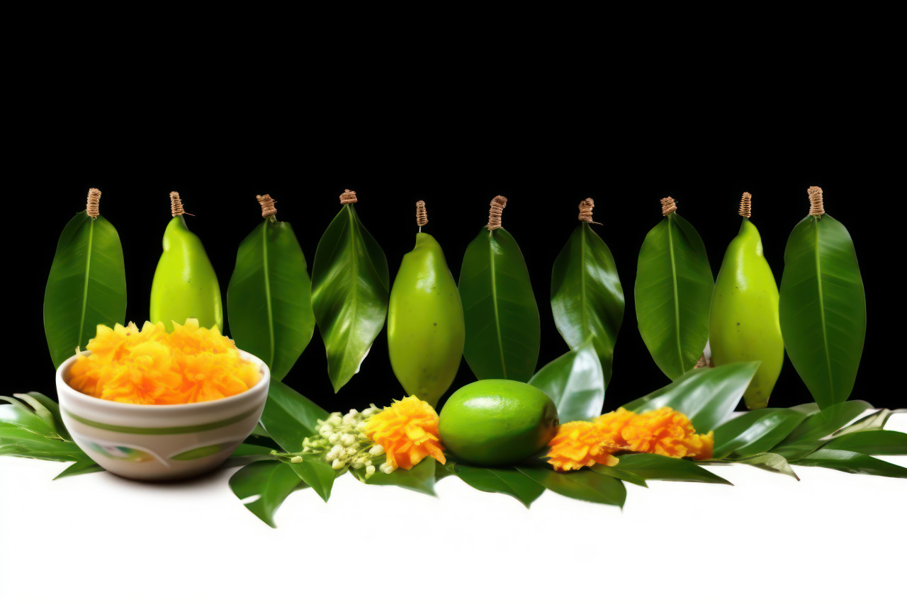 Festive ugadi gudi padwa card featuring kalash mango leaf and lamp celebrating the joyous indian marathi new year with traditional elements,