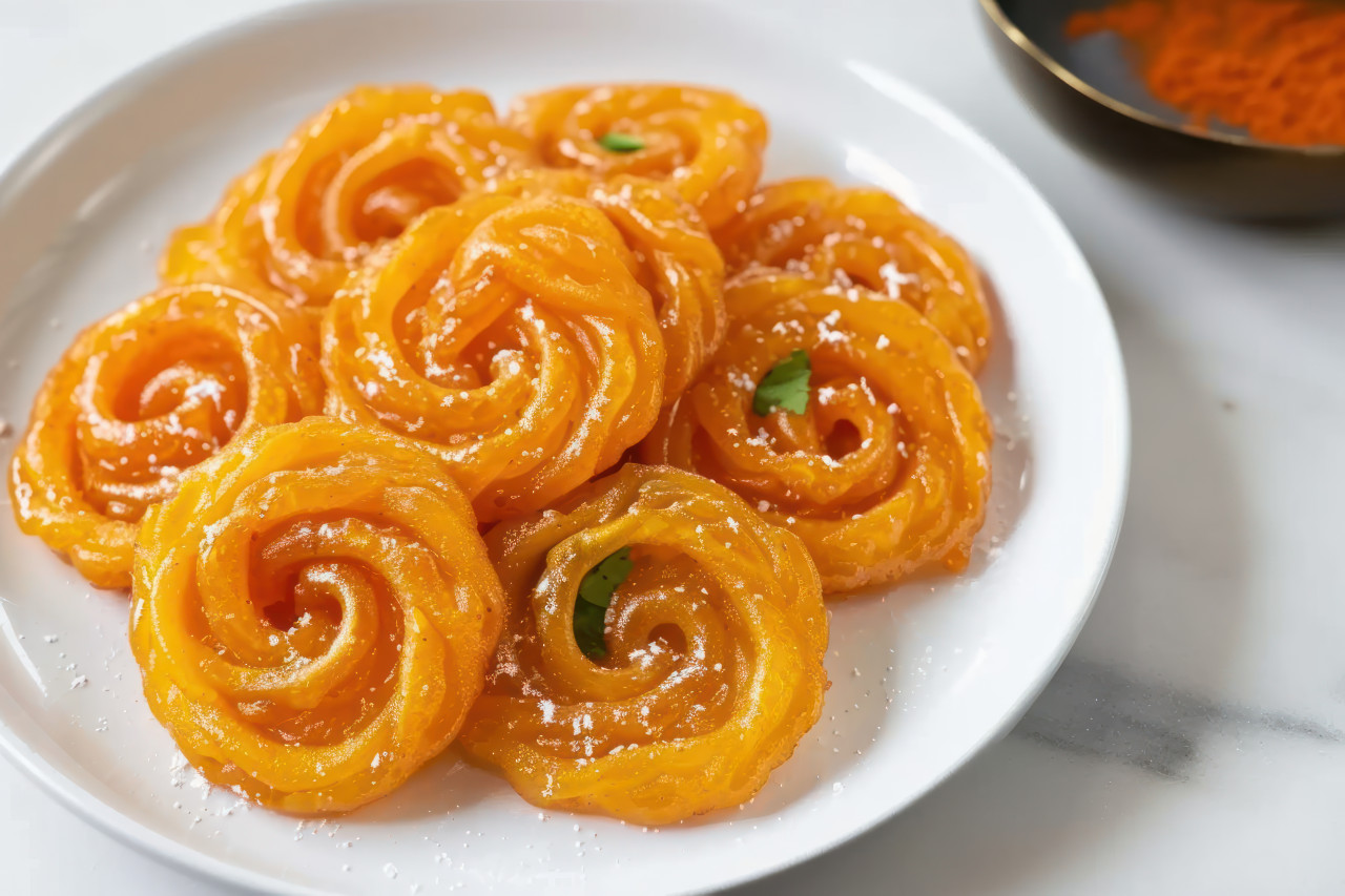 A sweet indian treat jalebi served withenjoyed during special moments, gudi padwa sweets and cuisine photo
