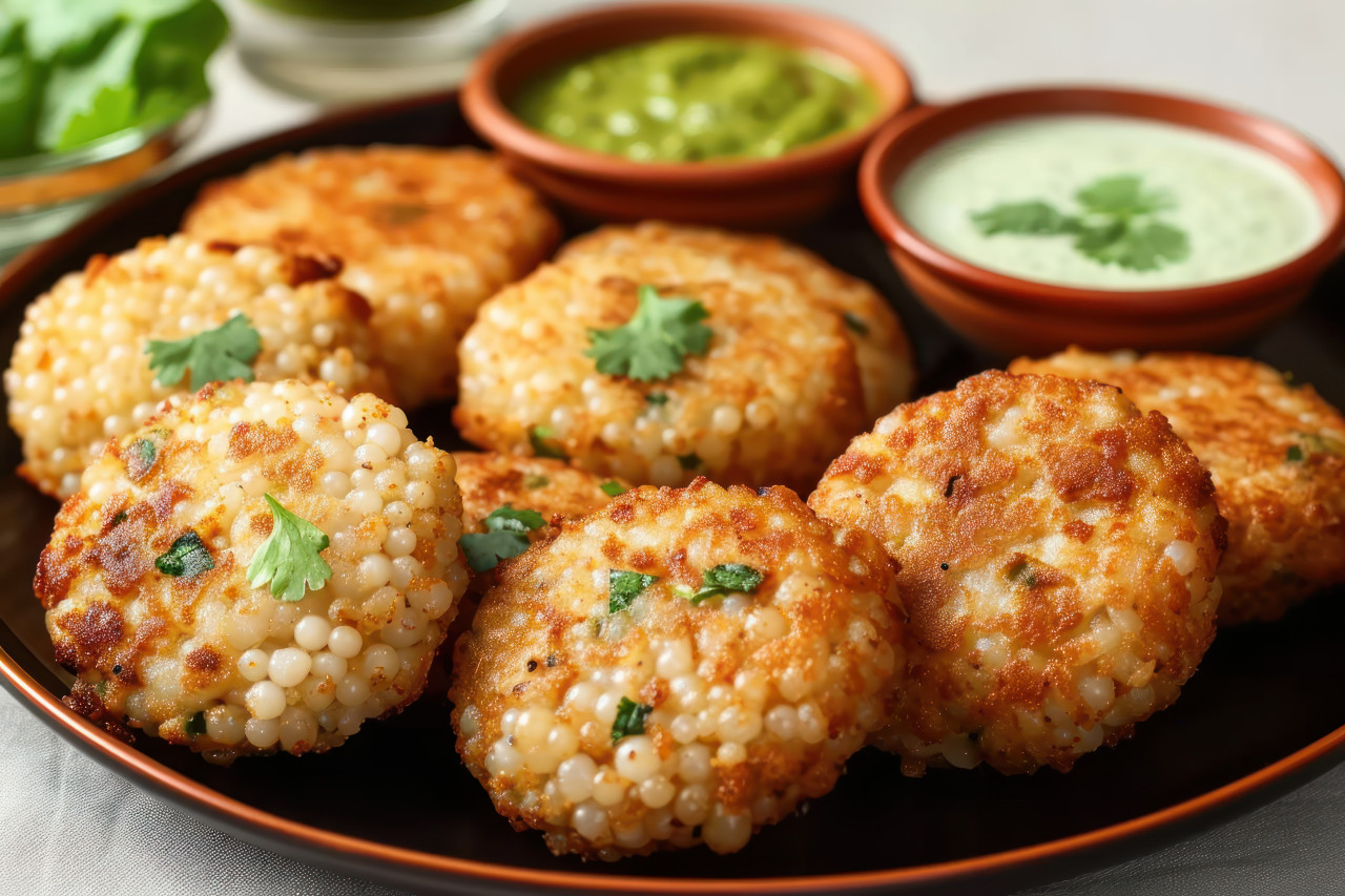 Enjoy the crispy delight of sabudana vada a popular north indian street food, gudi padwa sweets and cuisine concept