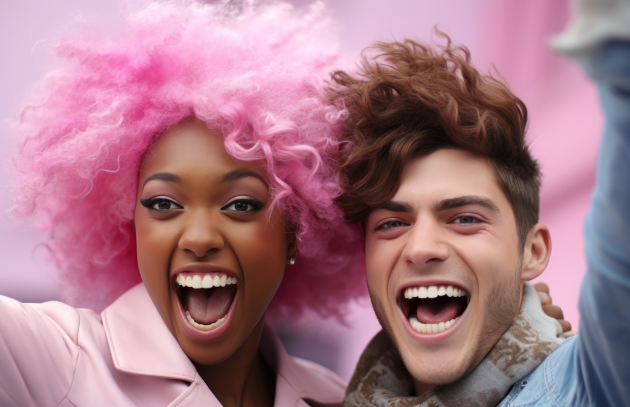 Afro american friends share a moment of triumph highlighting diversity and friendship in their celebratory gesture, neurodiversity acceptance concept