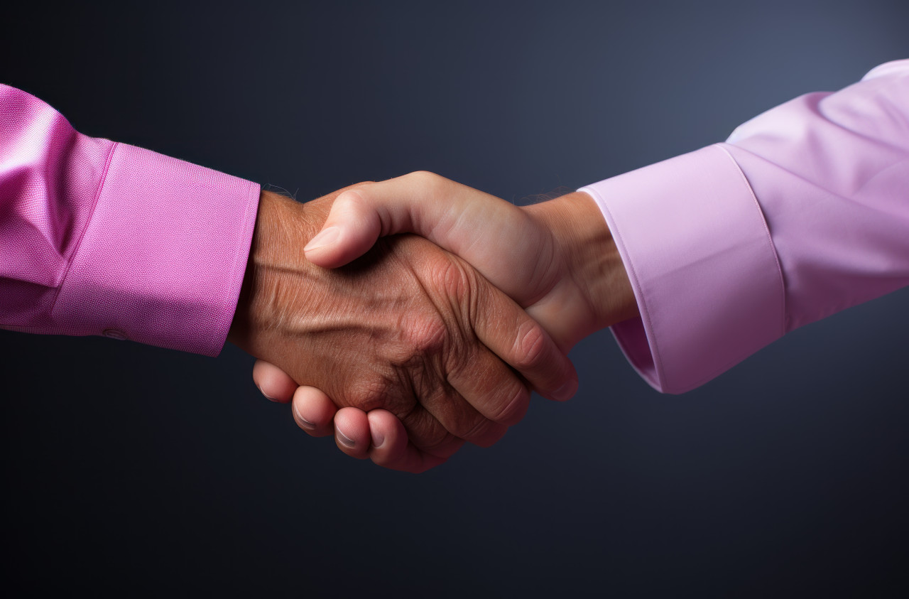 Confident senior man extending a handshake in a studio, age acceptance concept