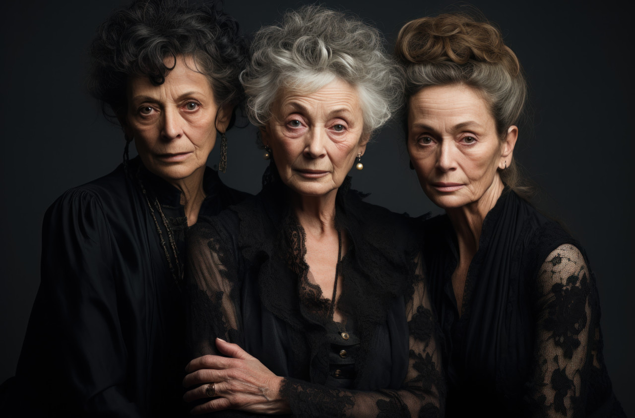 Candid shot of three senior women happily posing for a photo celebrating the beauty of enduring friendship, age acceptance photo