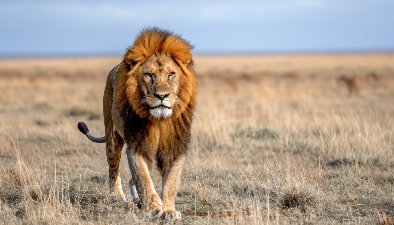 Majestic male lions confidently roam the vast african wilderness, majestic big cats photo