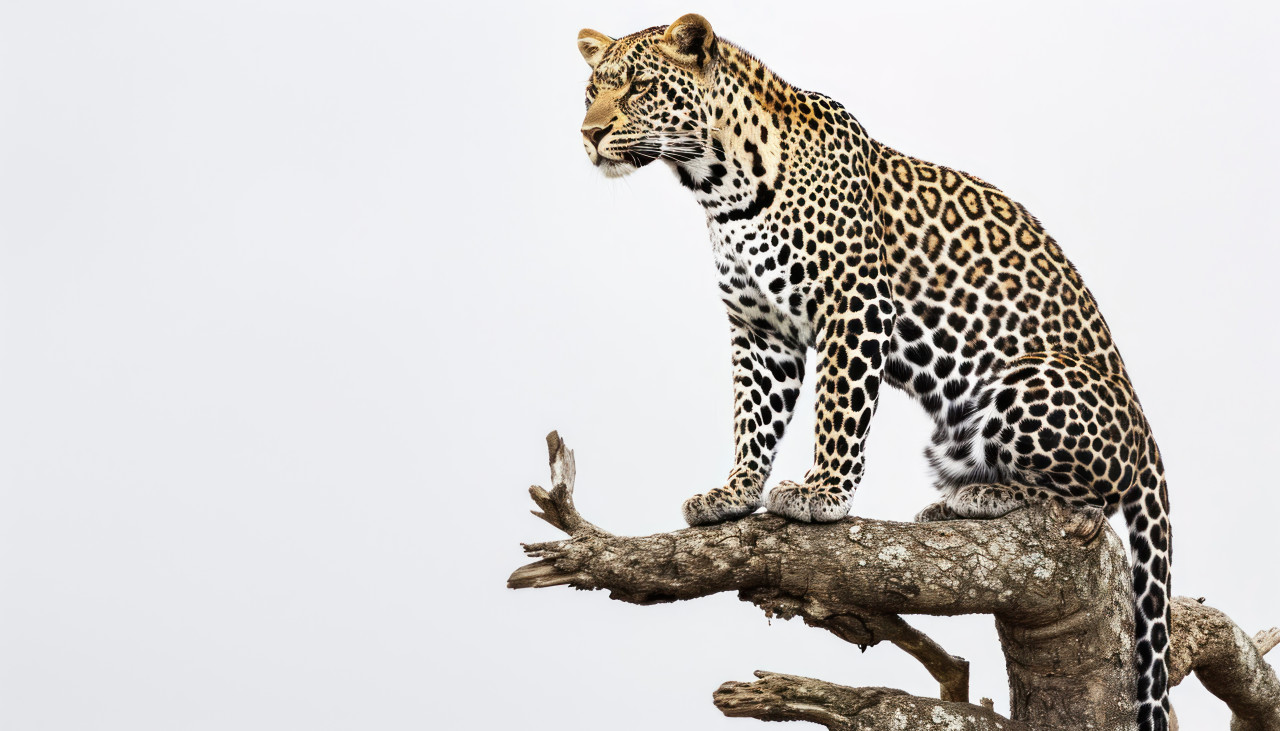 A powerful leopard resting gracefully on a tree, majestic big cats picture