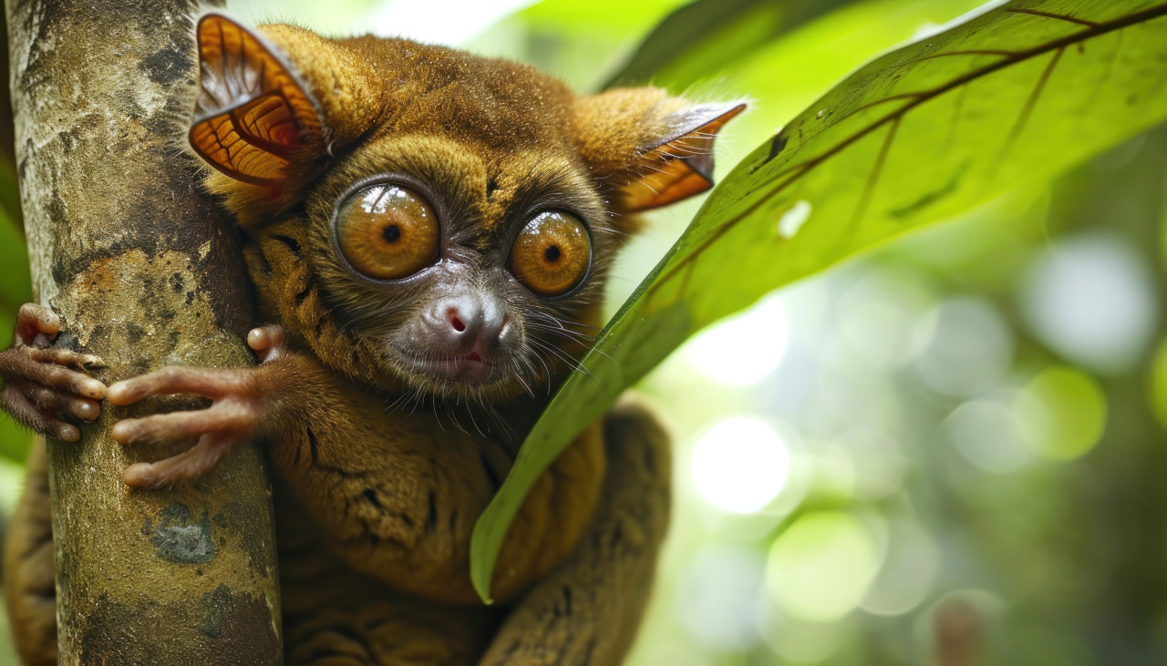 Adorable tarsier primate at the tarsier visitor center, rare species photo
