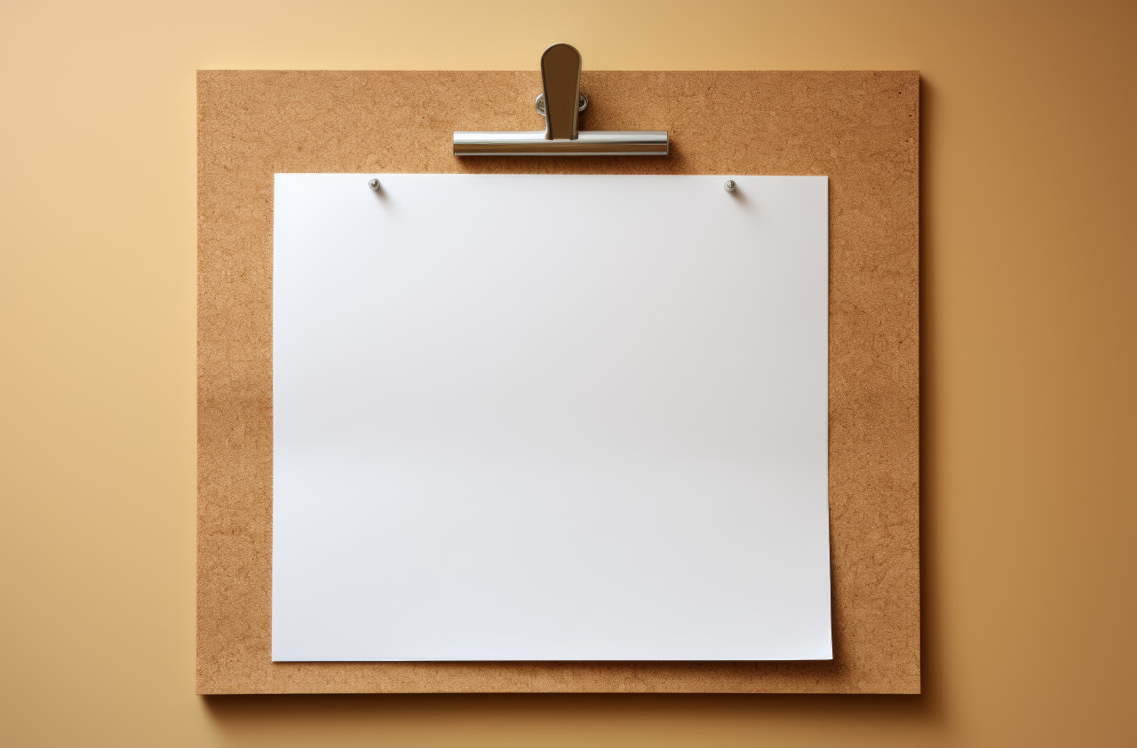 Blank sheet pinned on cork board for messages or reminders, education paperwork concept