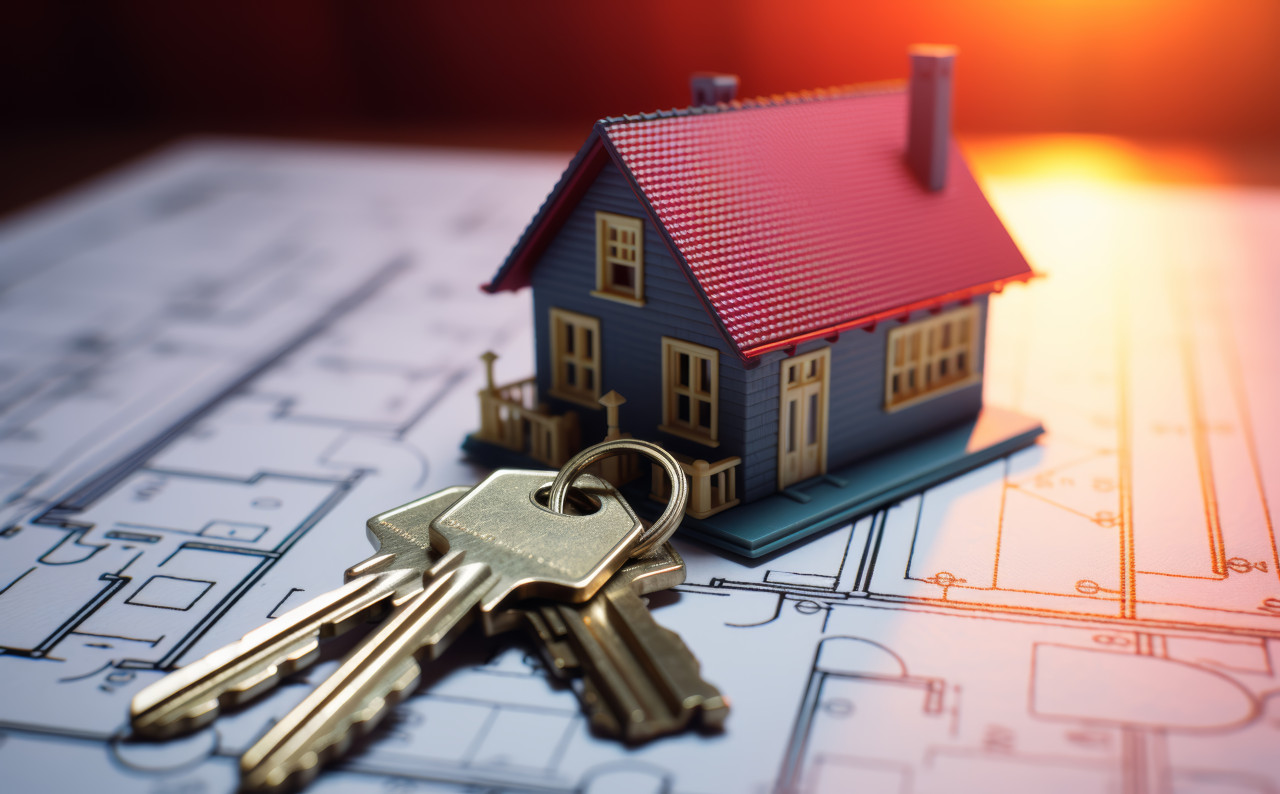 A key rests on the application unlocking the door to a new home, home loan paperwork concept