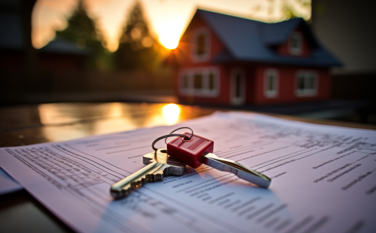 Keys on a mortgage approval form signifying the joy and anticipation of a successful home acquisition, home loan paperwork photo