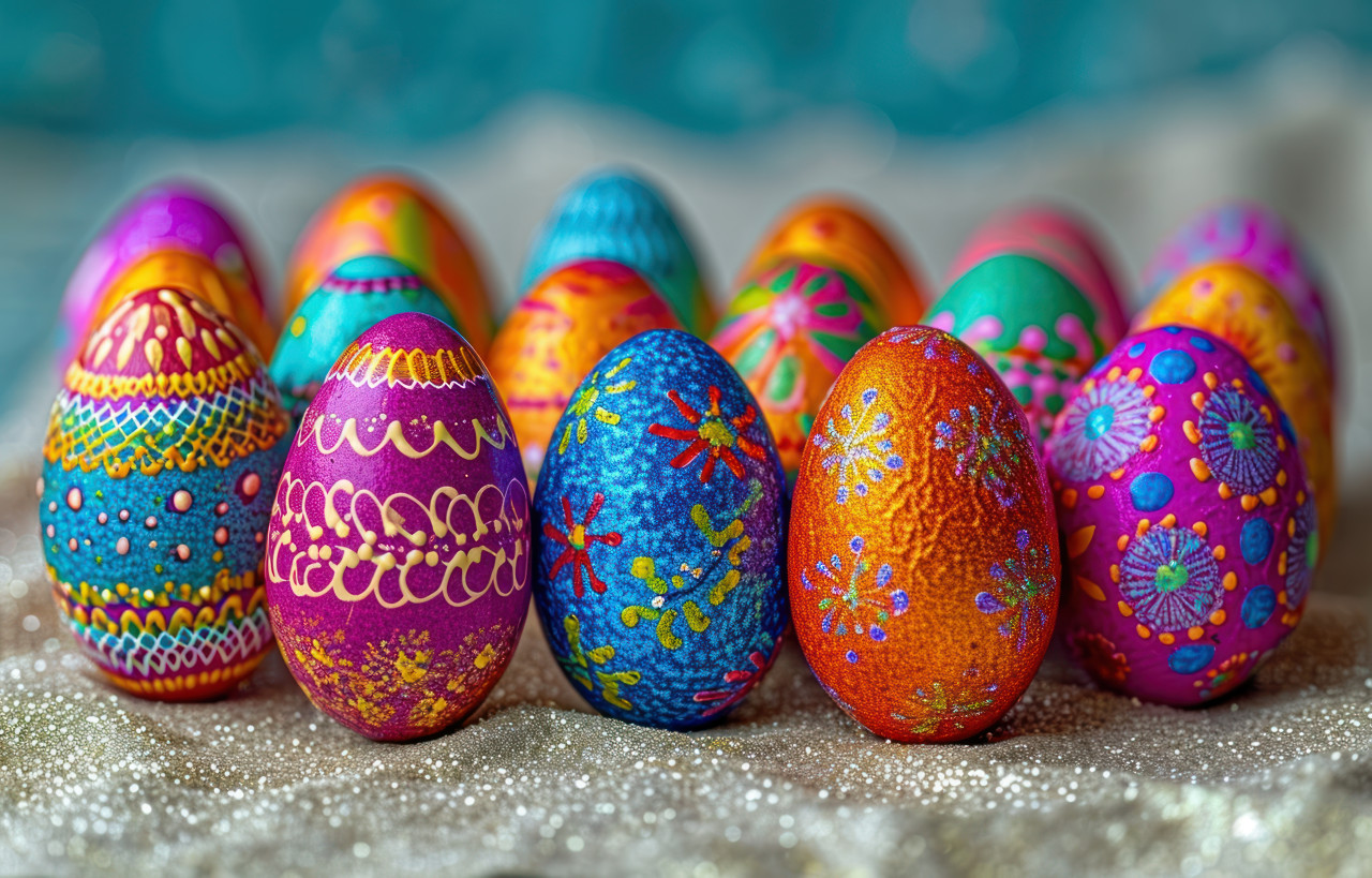 Vibrant easter eggs uniquely designed, easter eggs photo